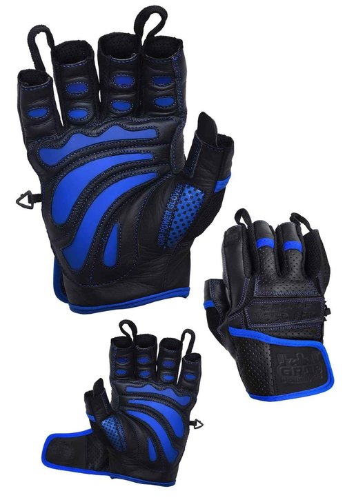 Elite Leather Gym Gloves – Grip & Comfort Design for Weightlifting, Powerlifting, Bodybuilding & Strength Training Workouts for Men & Women (Blue, Large)