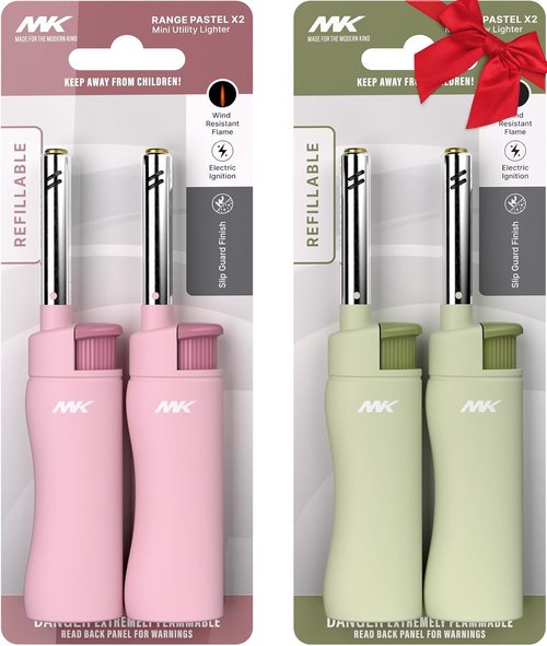 MK Candle Lighter - Butane Refillable Wind-Resistant Flame | 4-Pack for BBQ & Camping (Pastel)