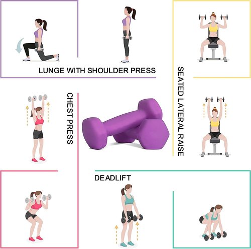 Balelinko Home Gym Equipment Workouts Strength Training Weight Loss Pilates Weights Yoga Sets Free Weights for Women, Men, Seniors and Youth, 8LB Purple, Pair