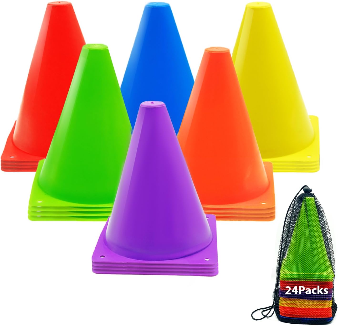 Skiennix Soccer Training Cones - 12/24/48 Pcs Multicolor 7" or 9" Field Cones for Sports Drills