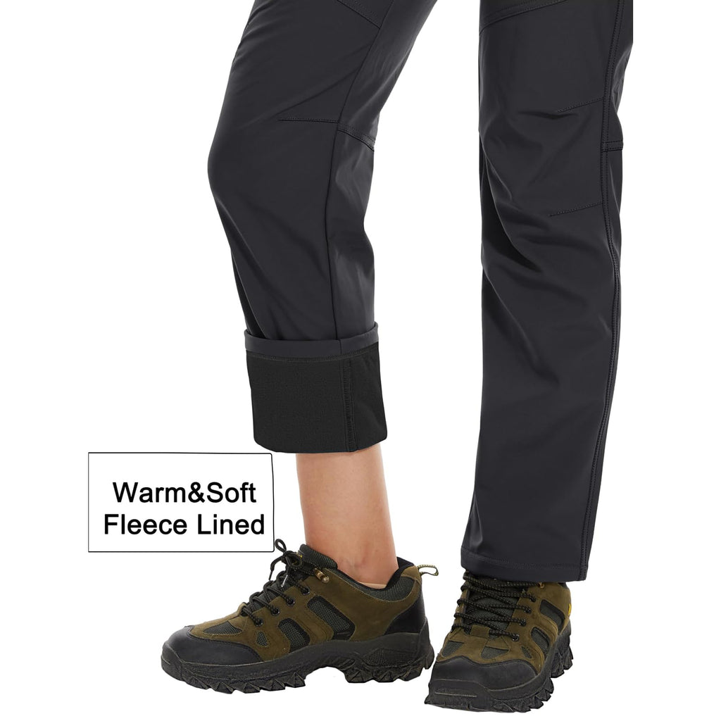 YOHOYOHA Plus Size Women's Fleece Hiking Pants - Adjustable Mid-Rise Loose Fit Pants for Casual Hiking Workouts, Comfortable Straight Leg Black 3XL