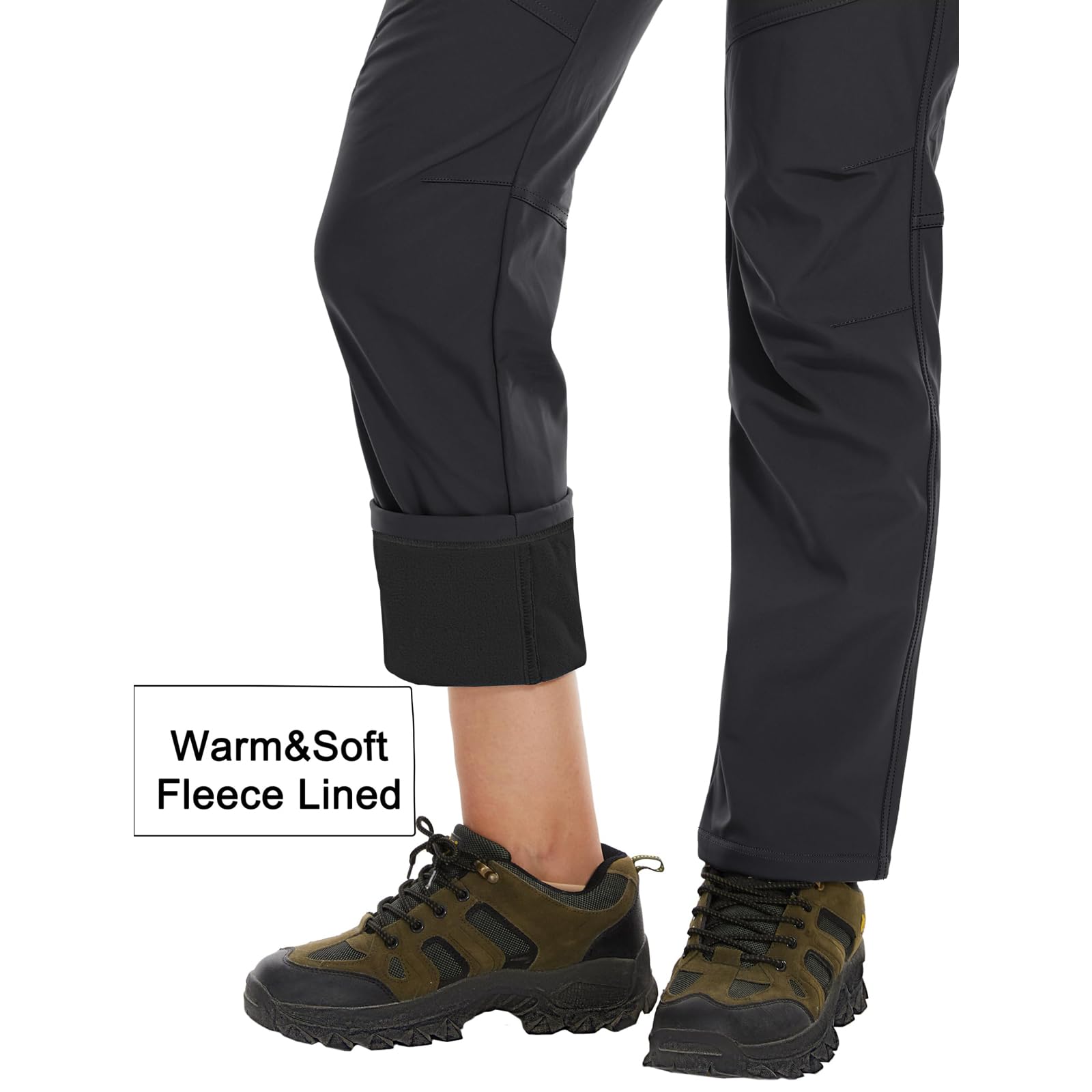 YOHOYOHA Plus Size Women's Fleece Hiking Pants - Adjustable Mid-Rise Loose Fit Pants for Casual Hiking Workouts, Comfortable Straight Leg Black 3XL