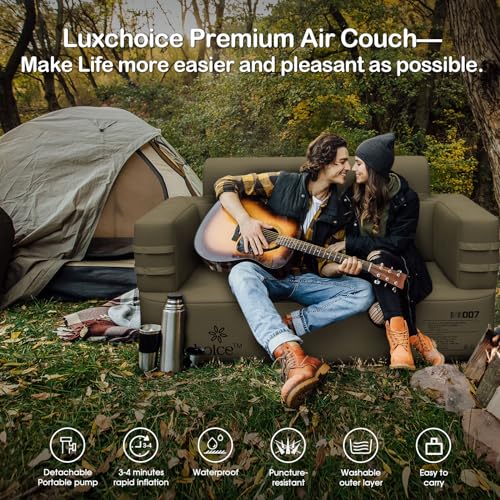 Inflatable Camping Loveseat Couch with Rechargeable Pump - Built-in Air Sofa