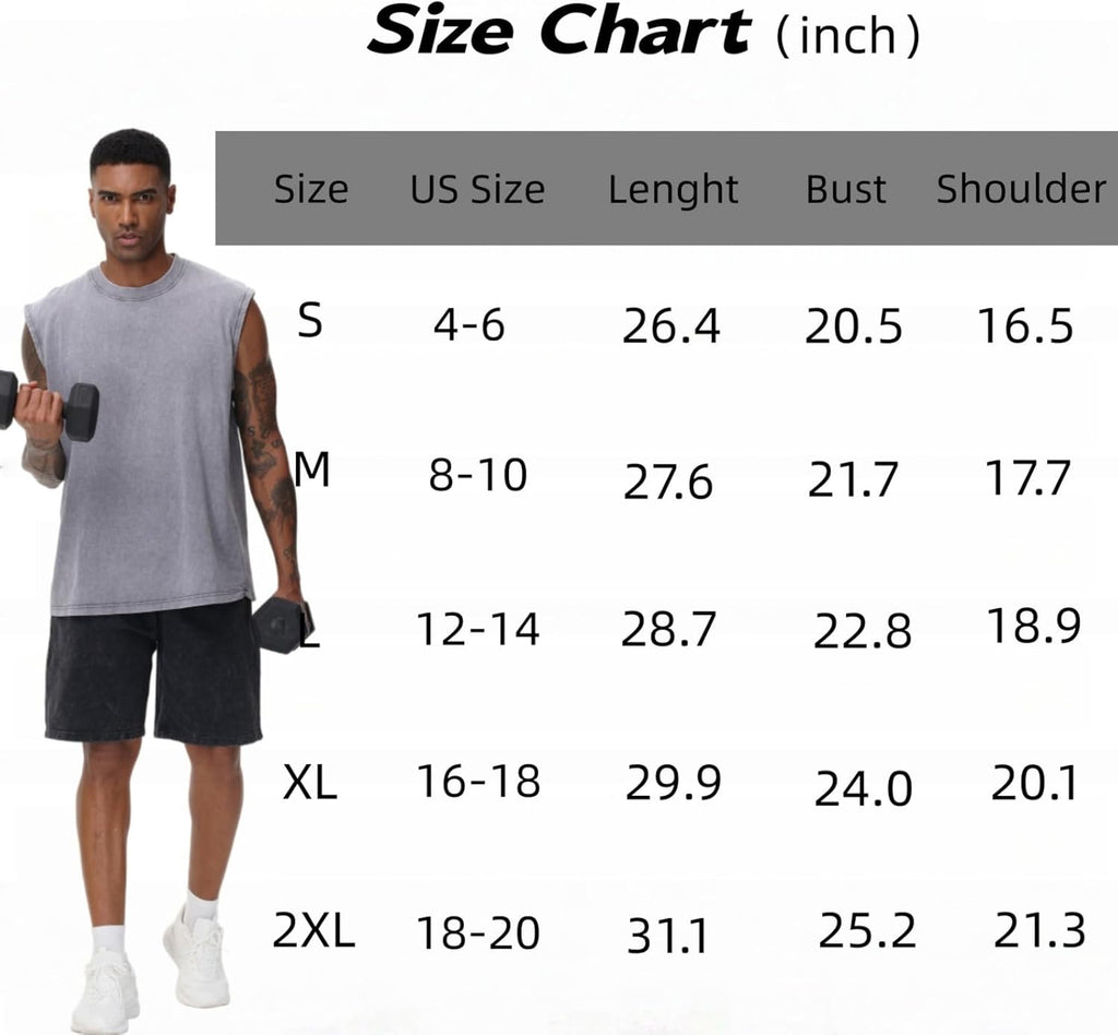 Skiennix Men's Sleeveless Workout Tank Top - Acid Wash Muscle Tee for Gym & Beach | Loose Fit