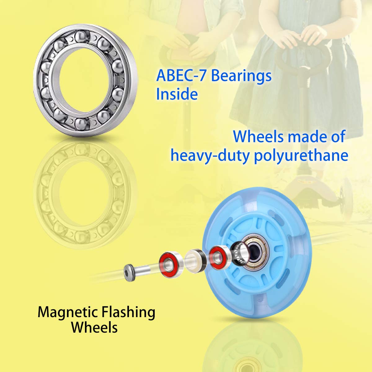 scooter rear wheels, replacement back wheels, light-up rear wheels for kick scooter, PU material-diameter 80mm
