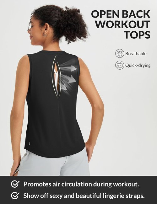 Baleaf Women's Open Back Yoga Tank Top - High Neck Sleeveless Athletic Shirt for Gym & Running