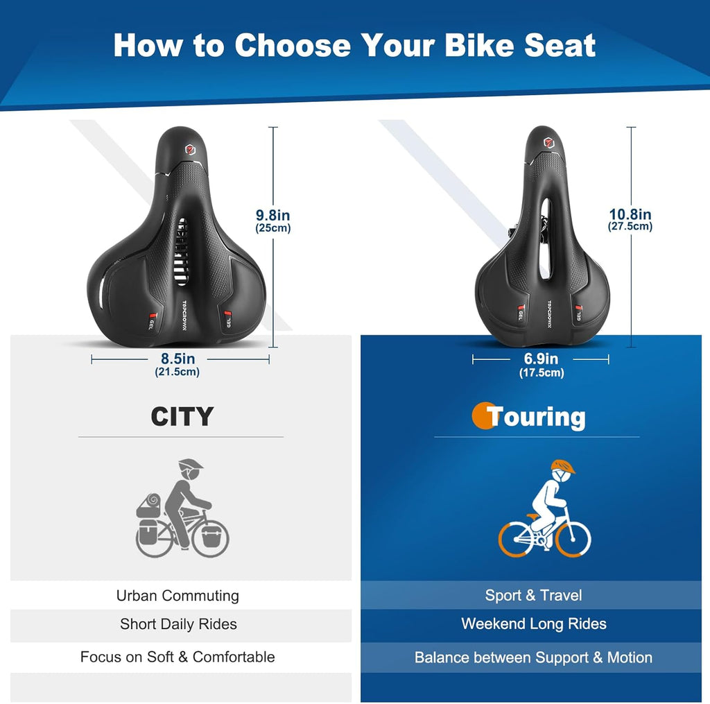 Topcrown Bike Seat - Comfort Wide Bicycle Saddle with Waterproof Design & Memory Foam Cushion | Fits Mountain, Road & Exercise Bikes