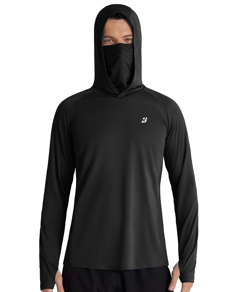 Roadbox UPF 50+ Hooded Rash Guard - Long Sleeve Sun Protection Shirt, Black, XXL