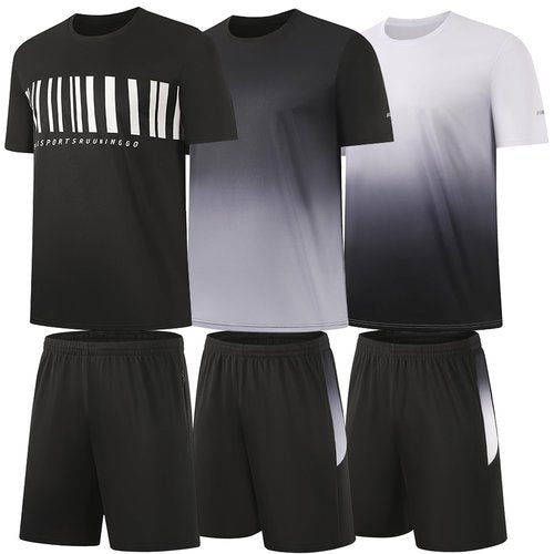 BUYJYA 3 Pack Men's Gym Shorts Shirt Set Workout Athletic Basketball Running Football Elastic Waist with Pocket Gifts