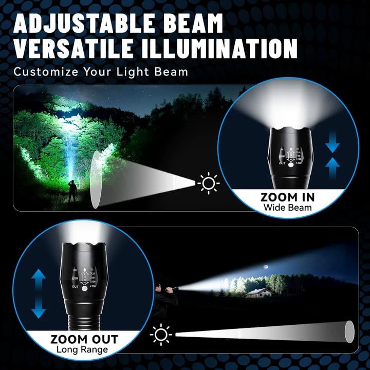 VIBELITE LED Flashlight - High Lumens, 5 Modes, Zoomable & Waterproof | Perfect for Hiking & Camping, 2 Pack
