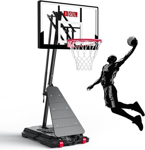 IGL Portable Basketball Hoop - Height Adjustable 5.5-10 FT | 40/44/48 Inch PC Backboard, Stable Design for Kids & Family