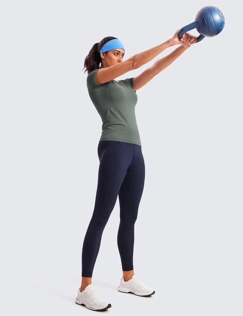 CRZ YOGA Seamless Workout Tops for Women - Breathable Short Sleeve Athletic Tees in Hip Length