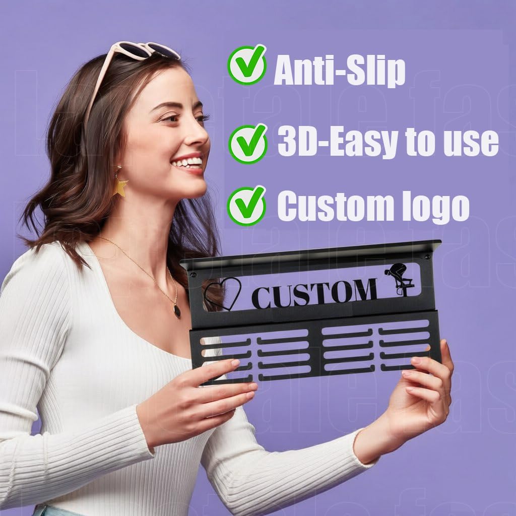 Personalized Medal Holder - Custom Name Display Rack for Awards & Ribbons | Metal Wall Mount for 63 Medals