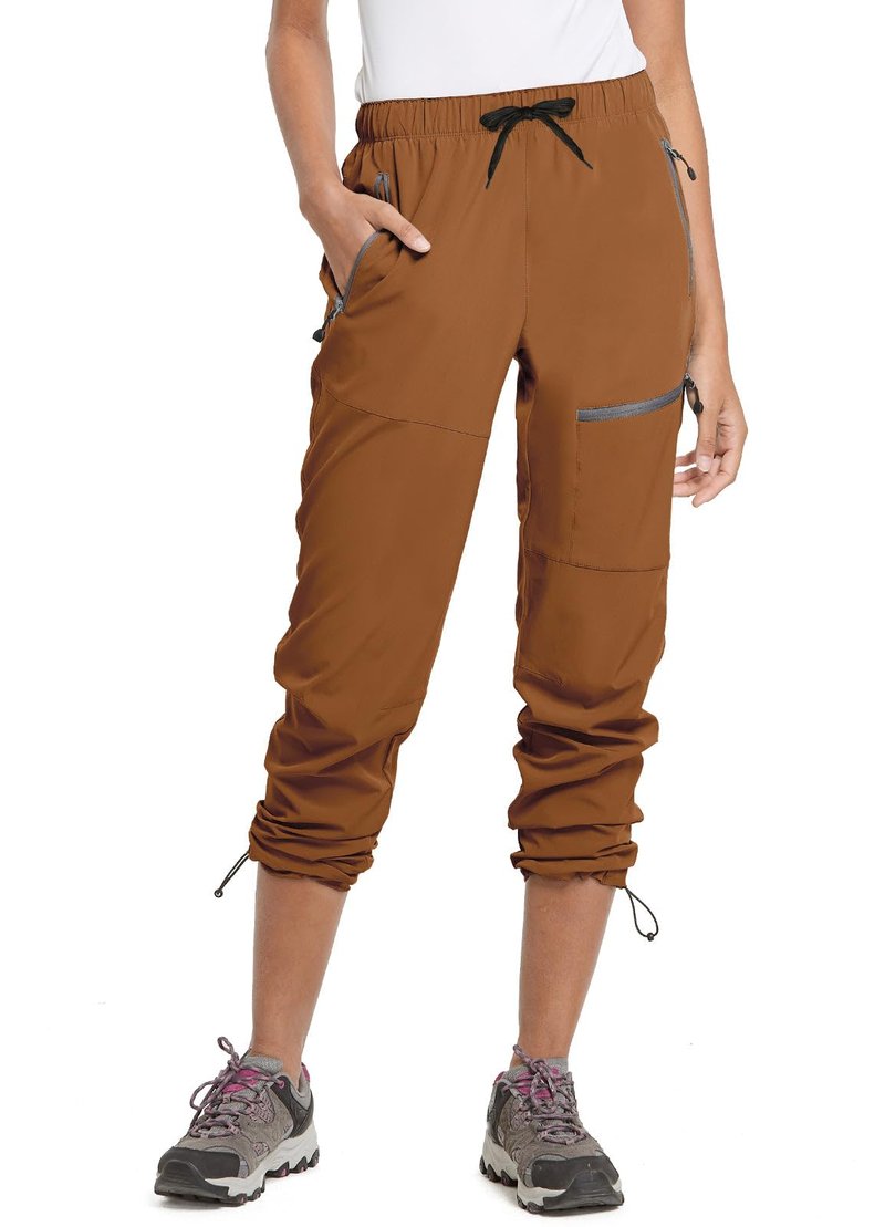 baleaf Travel Pants Women Hiking Long Tall Lightweight Quick Dry Water Resistant Cargo Pants 31'' Trip 31''-Caramel 2XL