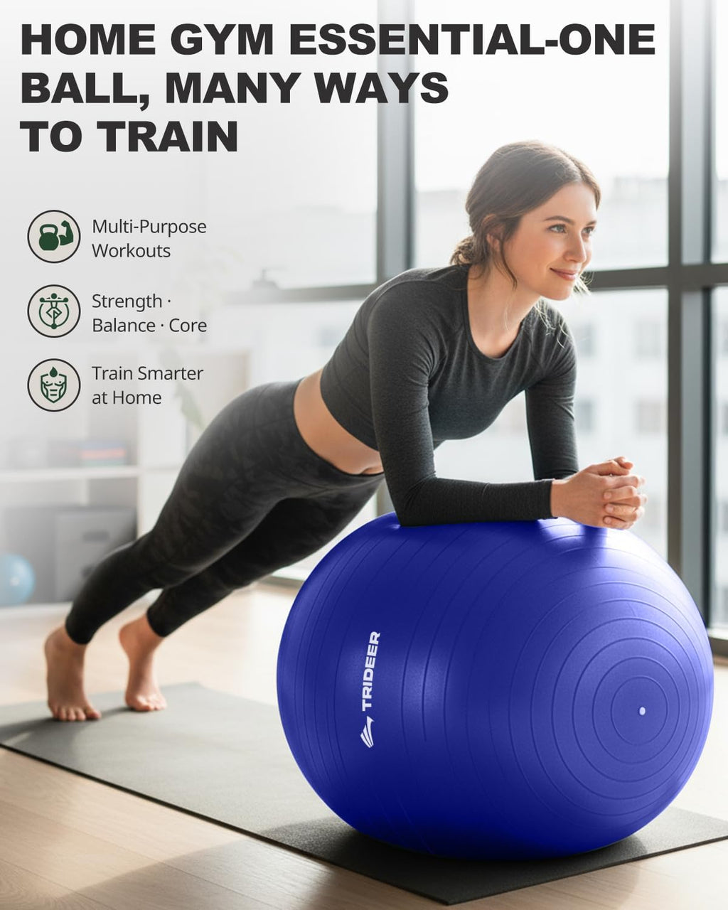 Trideer Exercise Ball - Stability Ball for Yoga, Pilates & Fitness | Home Gym & Office Chair, 5 Sizes Available