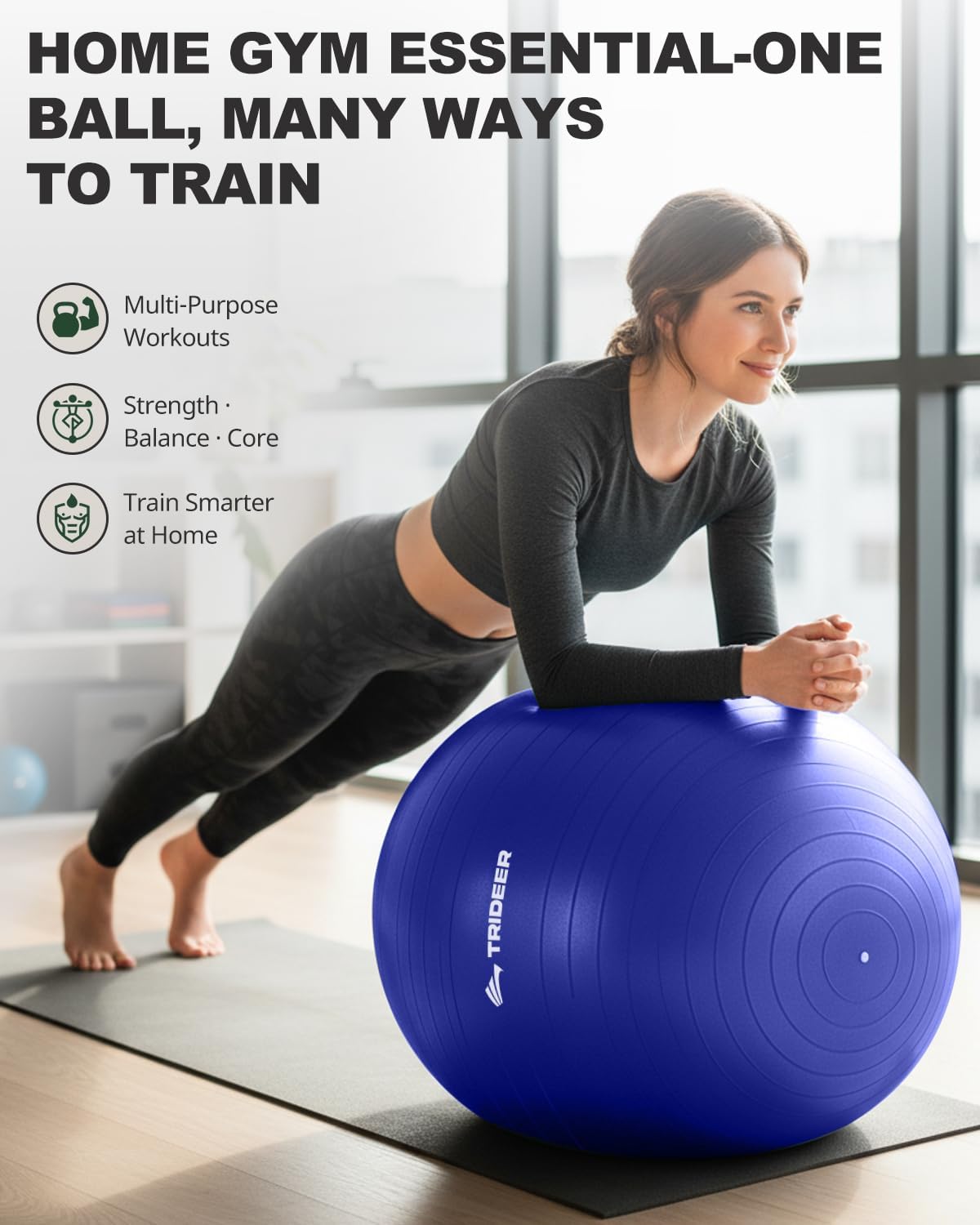 Trideer Exercise Ball - Stability Ball for Yoga, Pilates & Fitness | Home Gym & Office Chair, 5 Sizes Available