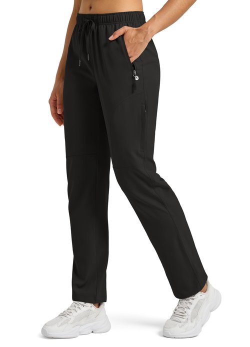 Willit Women's Hiking Pants Quick Dry Cargo Pants Lightweight Water Resistant Travel Golf Pockets Black L