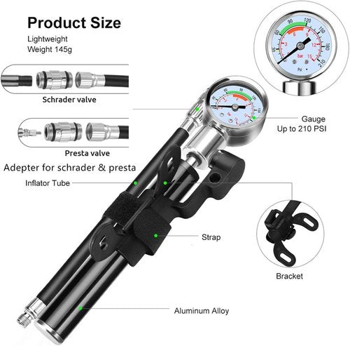 YBEKI Bike Tire Repair Kit with 210PSI Mini Pump & 10-in-1 Multi-Tool | Includes Chain Breaker, Glueless Patches, Tire Levers & Portable Bag | for Road, Mountain & BMX Bicycles