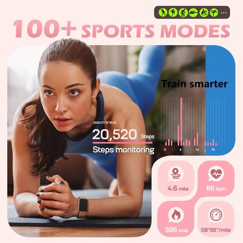 MorePro Fitness Tracker - 24/7 Heart Rate & Blood Oxygen Monitor | Waterproof Smart Watch for Men & Women - Active Pink
