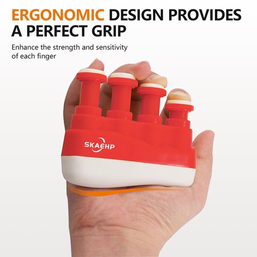Hand Exerciser - Improves flexibility and strength in fingers, hands, and forearms - Adjustable tension for each finger - Simulated guitar strings help develop calluses - Comfortable workout - Red and white