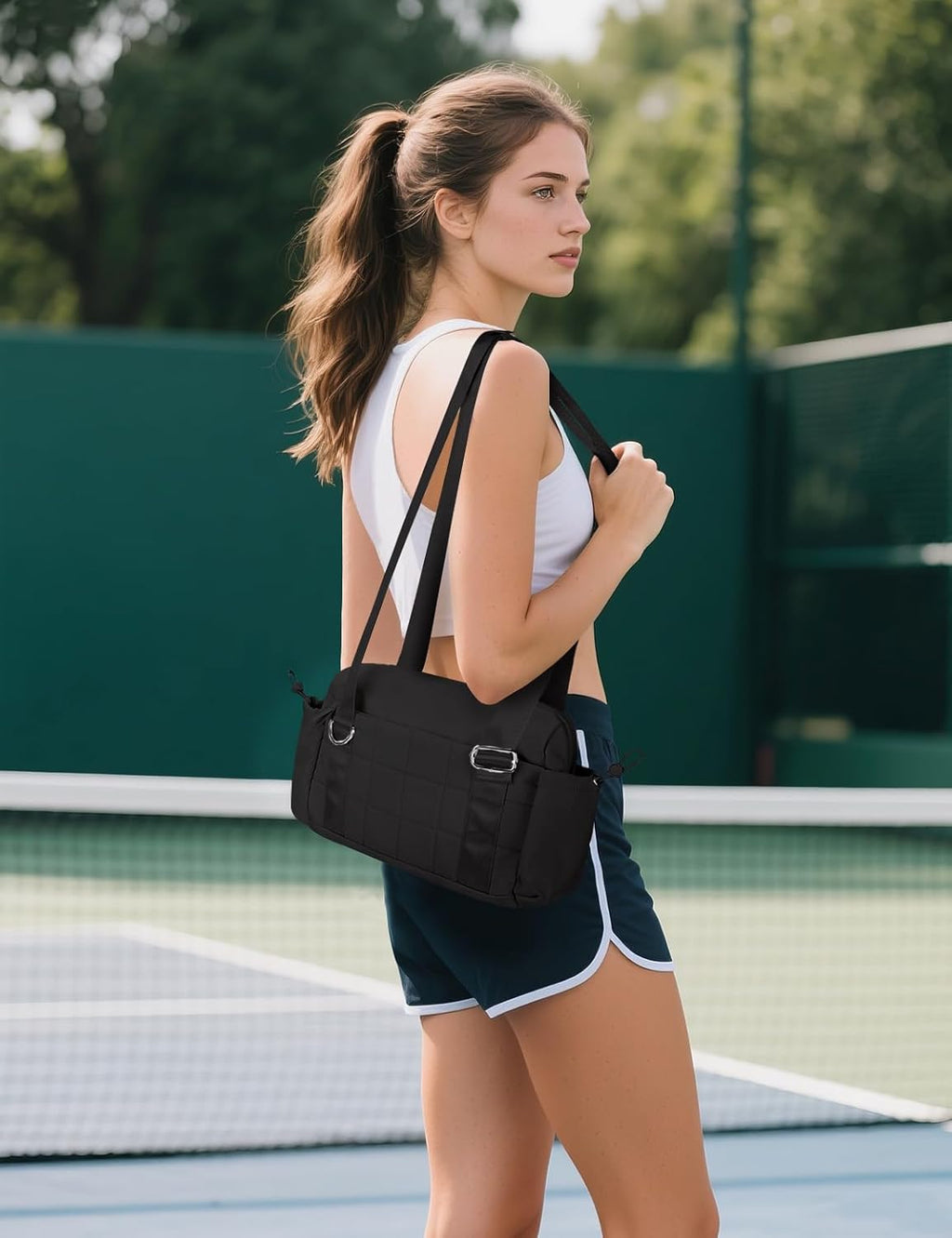 VUUDH Mini Gym Bag for Women Puffy Bag, Small Gym Bag with Coin Wallet, Lightweight Gym Tote Bag for Fitness, Work, Travel, Daily Commute,Black