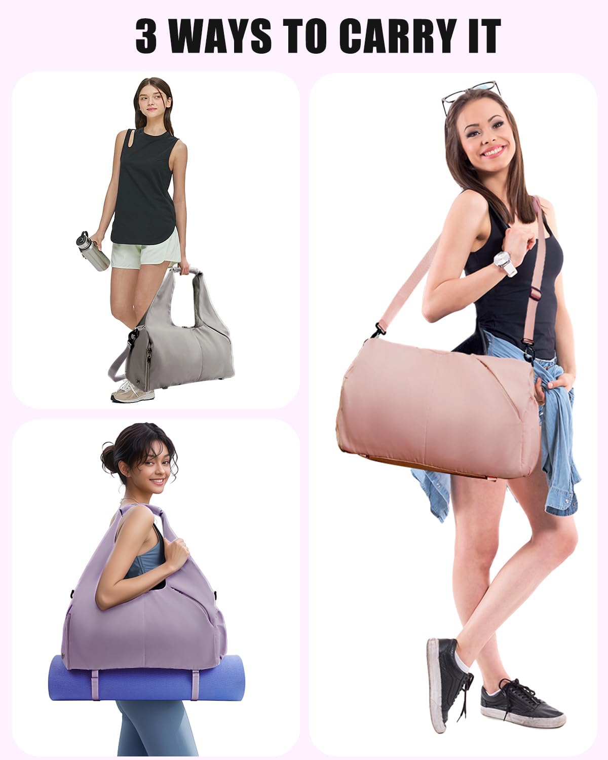 RHDZO Gym Bag for Women - Versatile Yoga Mat Bag with Shoe Compartment & Wet Pocket | Stylish Weekender Bag