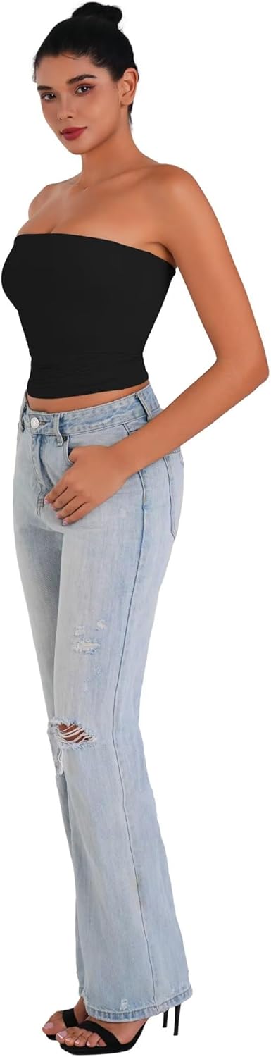 Sunzel Strapless Tube Top - Double Lined Sleeveless Crop Top for Summer Layering | Stylish Bandeau Design