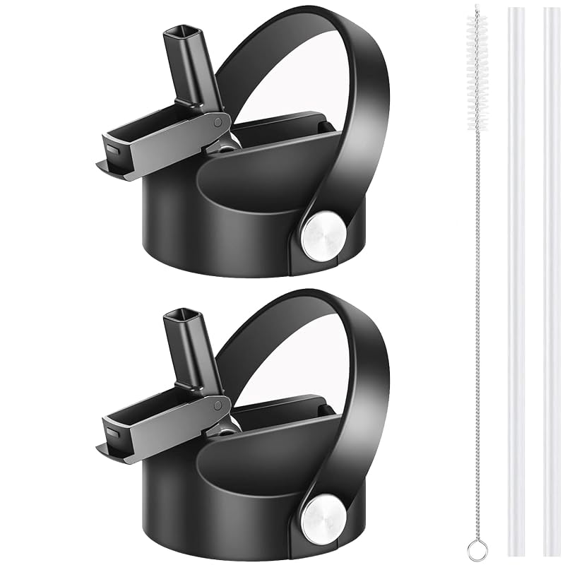 SENDESTAR Straw Lid for Wide Mouth Hydro Flask 12-64 oz – Black 2 Pack, Auto Flip, Leakproof