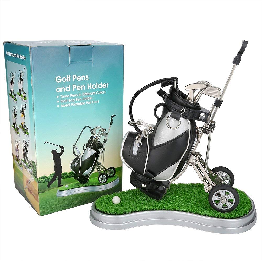Seadream Golf Gift Set,Golf Pen Holder Set with Lawn Base and 3 Pens (Silver+Black)