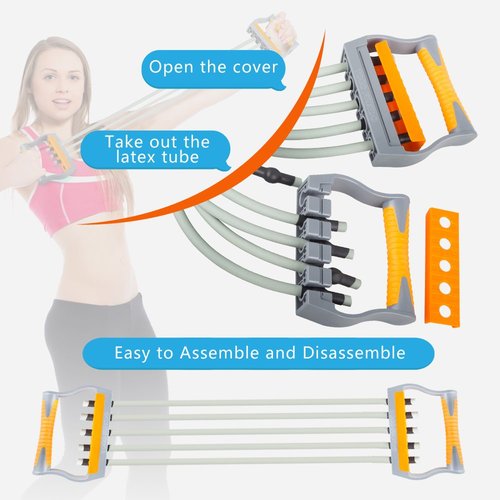 TOCO FREIDO Chest Expander, 5 Tubes Ajustable Arm Strength Trainer, Exercise Resistance Bands for Home Fitness Muscle Training
