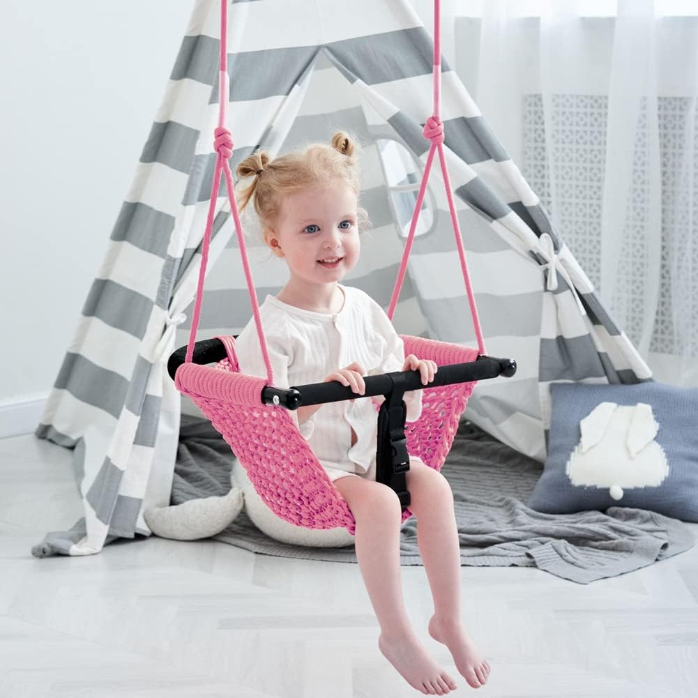 Skiennix 2-in-1 Toddler Swing - Adjustable Heavy-Duty Seat for Indoor/Outdoor Use | Pink