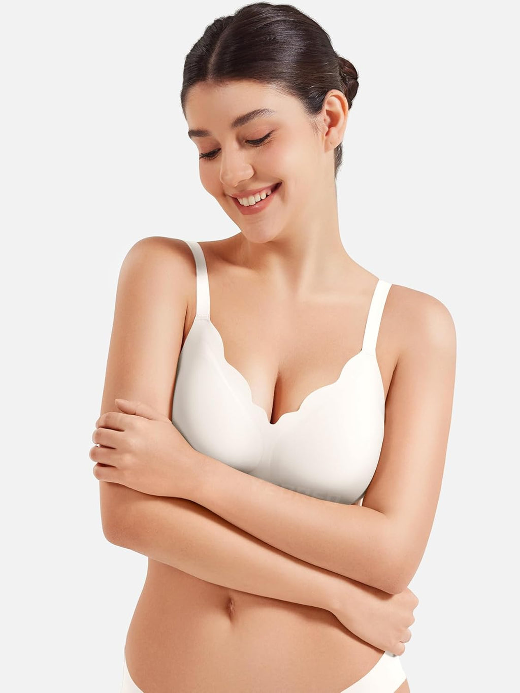 YEOREO Wireless Push-Up Bra - Full Coverage Seamless Comfort Bralette | Scalloped Design