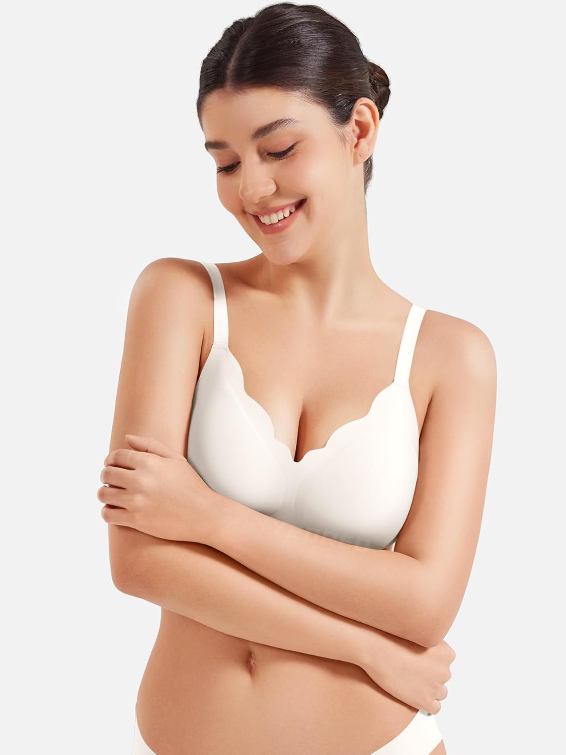 YEOREO Wireless Push-Up Bra - Full Coverage Seamless Comfort Bralette | Scalloped Design