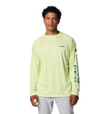 Columbia Men's Terminal Tackle Long Sleeve Shirt, Spring Yellow/Midnight Teal Logo, 3X Tall