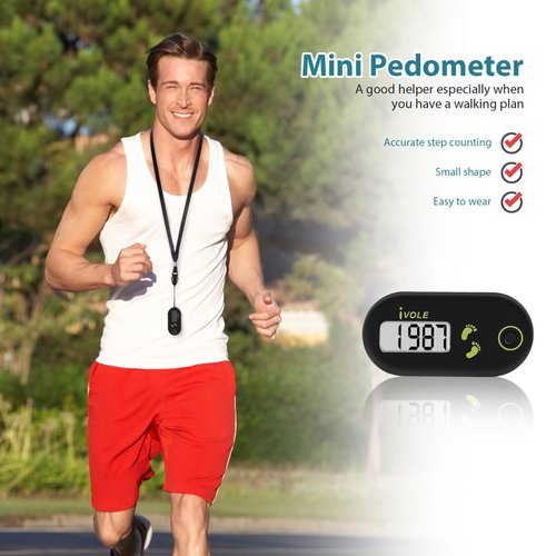 Kisangel Clip on Step Counter for Walking, Mini 3D Pedometer, Digital Counter Sports Step Tracker E Clips Pedometers for Women Seniors Pocket Tools
