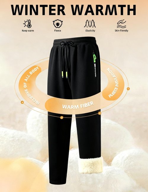 Gihuo Men's Fleece Sherpa Lined Athletic Sweatpants Winter Warm Pants (US, Alpha, Large, Regular, Regular, Black)