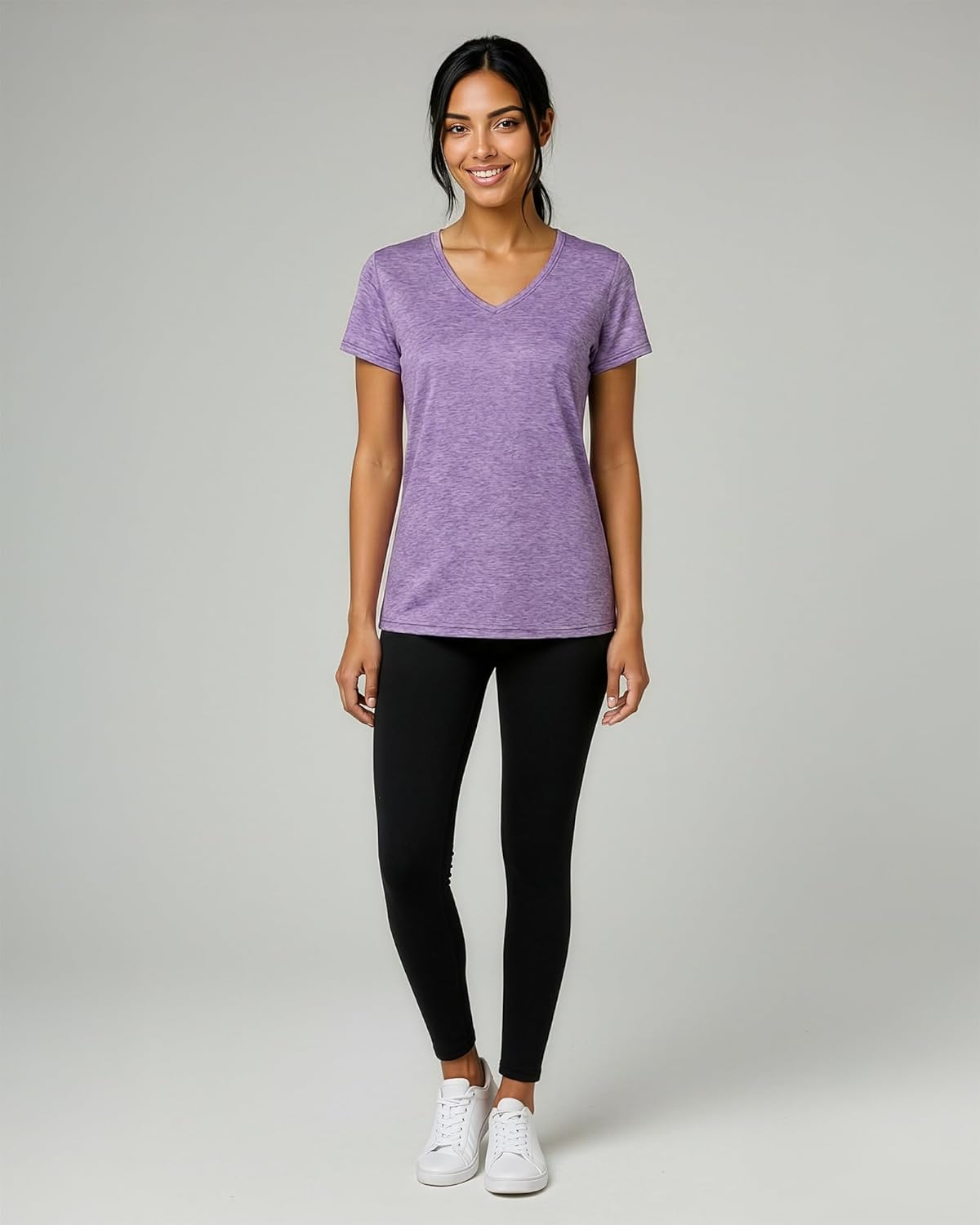 Real Essentials Women's Dry-Fit V-Neck Short Sleeve T-Shirt - 5 Pack Workout Yoga Tops (Plus Size Available)