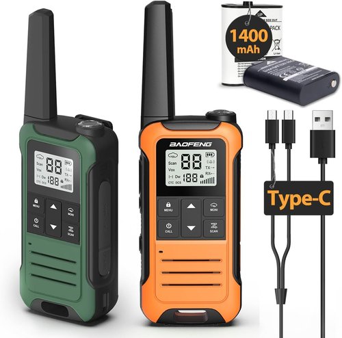 Baofeng F22 Walkie Talkies - Long Range Rechargeable Radios with 1400 mAh Battery & LED Flashlight | 2 Pack for Camping & Hunting