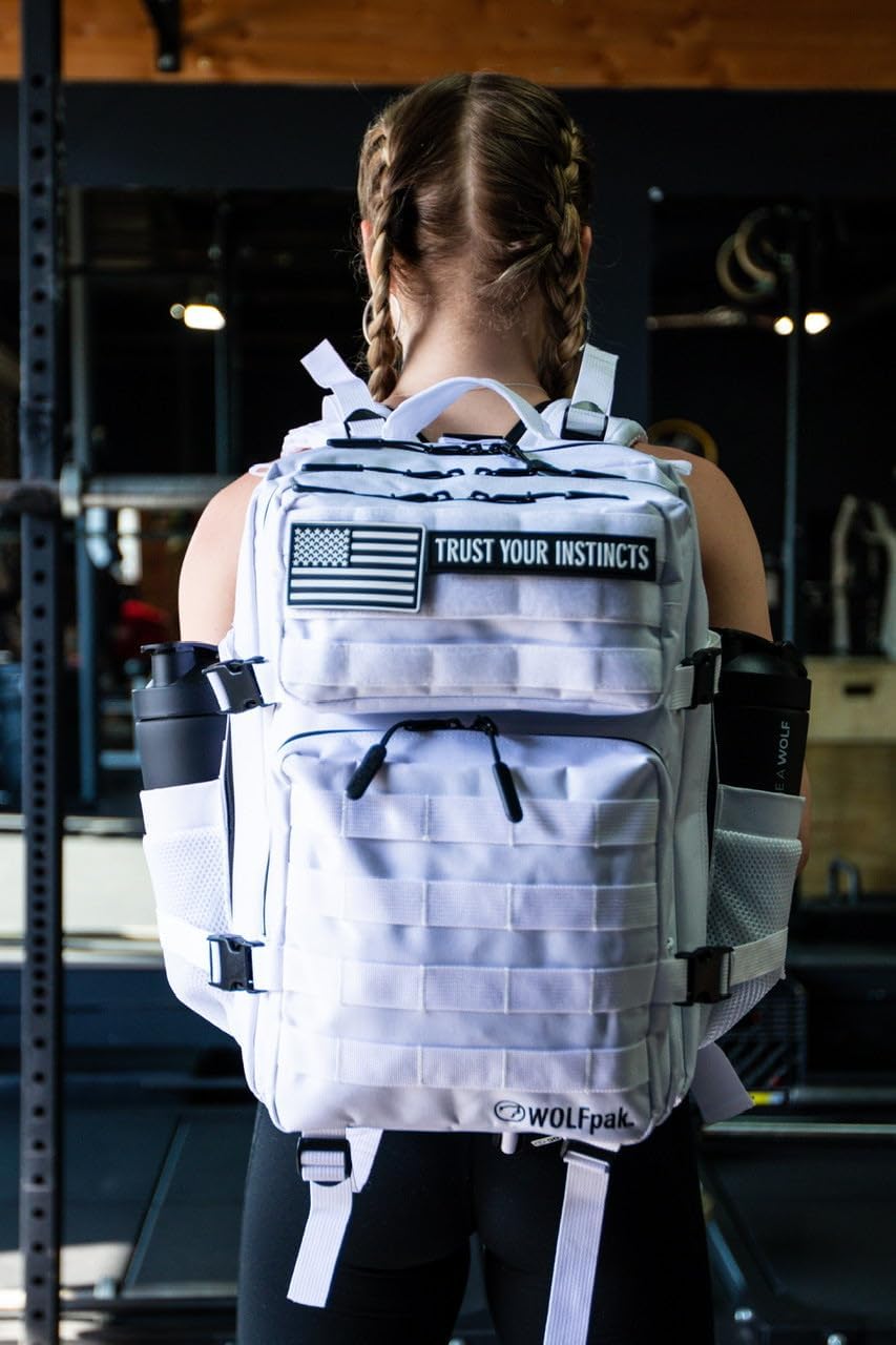 WOLFpak 35L Athletic Gym Backpack - Waterproof 1000D Oxford Material, MOLLE Webbing & Laptop Pocket | Polar White