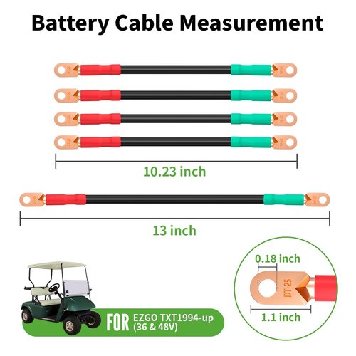 10L0L Golf Cart Battery Cables Compatible with EZGO TXT 1994-UP 36v & 48v Golf Cart, Pure Copper AC/DC Battery Cable Kit, 4 Gauge (5-Piece Set)