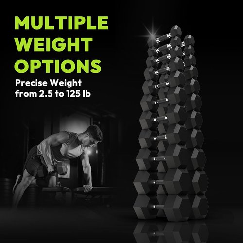 HANDBODE Hex Dumbbell Set - Rubber Encased Weights for Home Gym | 2.5-65 lb Strength Training Set