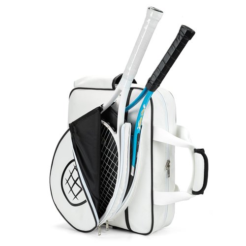 EDERAR Tennis Bags Leather Tennis Racket Bag Women Tennis Tote Bag PU Sport Handbag Waterproof Lightweight Badminton Racket Shoulder Bag For 2 Rackets With Removable Shoulder Straps Outdoor (White)