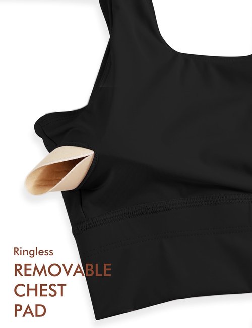Buauty Sports Bras for Women, High Support Molded Cup Scoop Neck U Back Crop, Workout Push up Compression Bra with Built, Open Back Gym Athletic Bras Black M