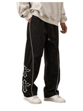 VIPWOLF Men's Cross Graphic Track Pants Y2k Drawstring Waist Stacked Joggers with Pocket Black Medium