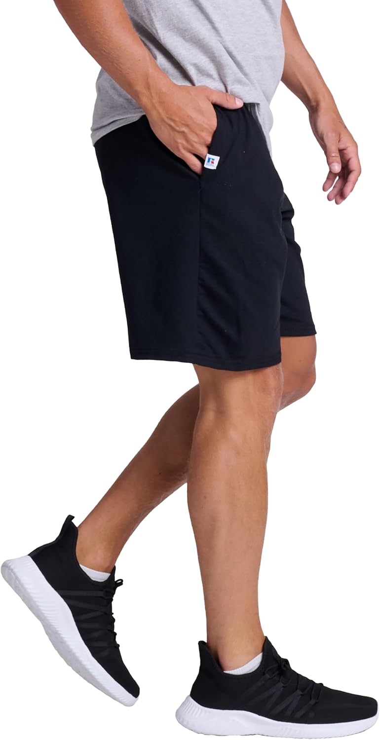 Russell Athletic Men's Cotton Shorts - Relaxed Fit with Pockets & Adjustable Waist | Sizes S-4X