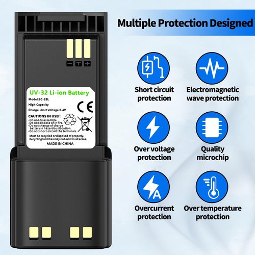 BAOFENG DM32 Battery 3800mAh USB-C Charging Extended High Capacity Rechargeable Li-ion Battery with USB-C Charging Cable Compatible DM-32 UV32 Walkie Talkie Battery Accessories(2Pack)