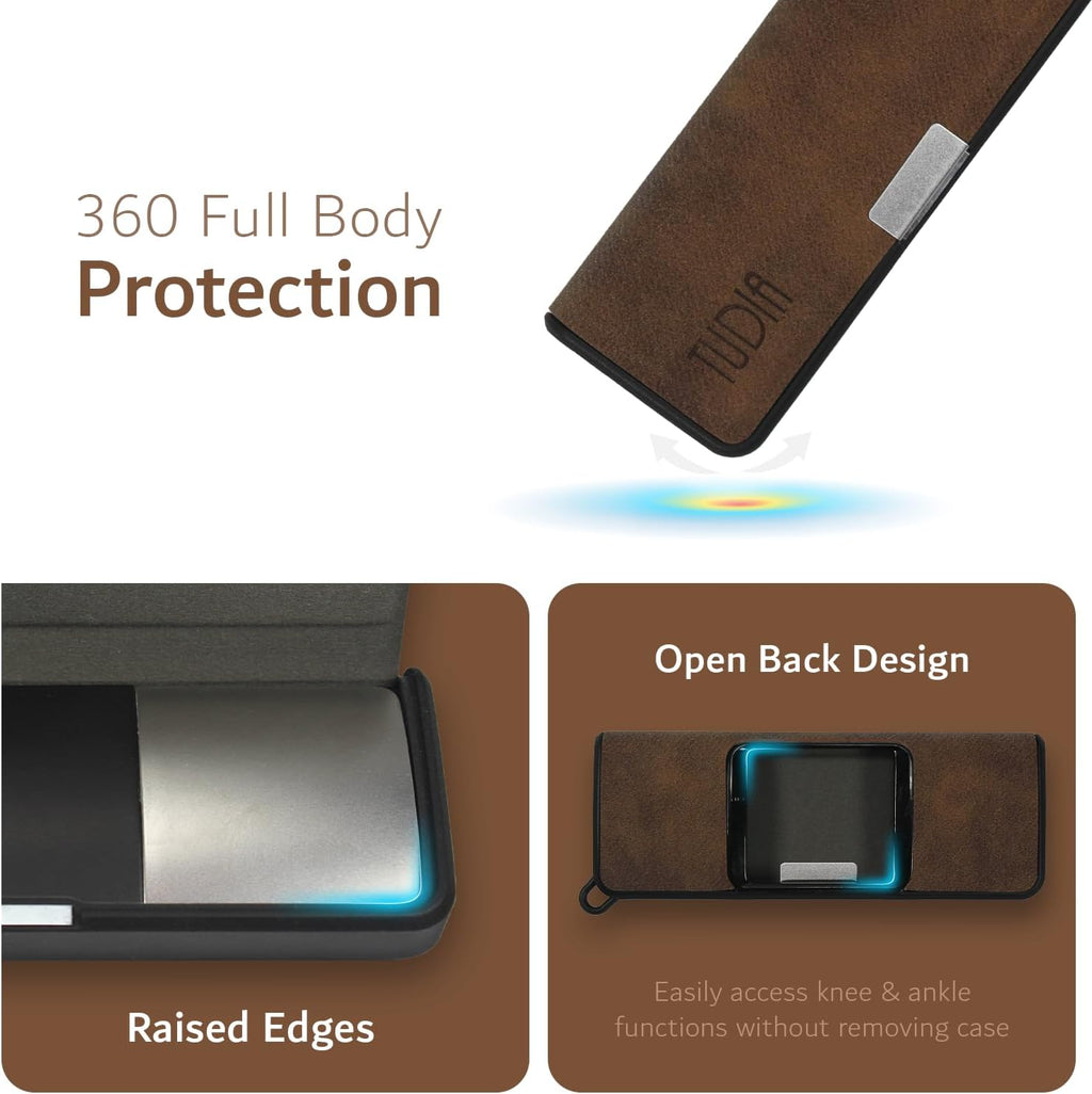 TUDIA Travel Leather Case for KardiaMobile 6L - Durable Magnetic Closure & Key Holder | Slim Brown Design