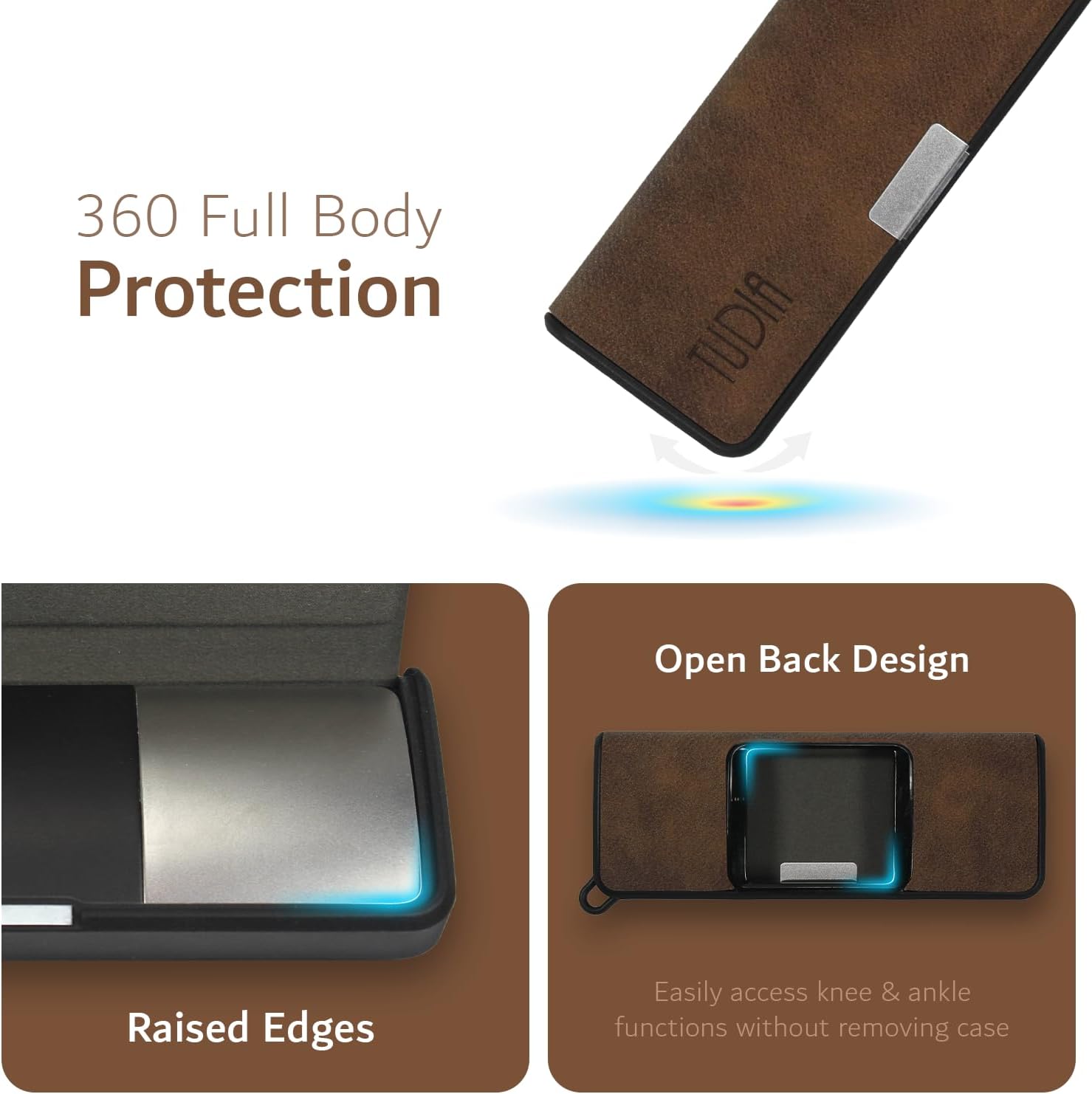 TUDIA Travel Leather Case for KardiaMobile 6L - Durable Magnetic Closure & Key Holder | Slim Brown Design