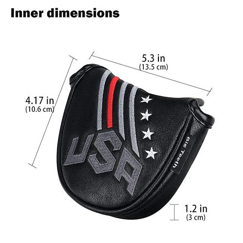 BIG TEETH Golf Putter Cover Square Half Heel Shaft Mallet Putter Head Covers USA Stripe and Star Fit for Most Brand Golf Putters (Mallet Cover)