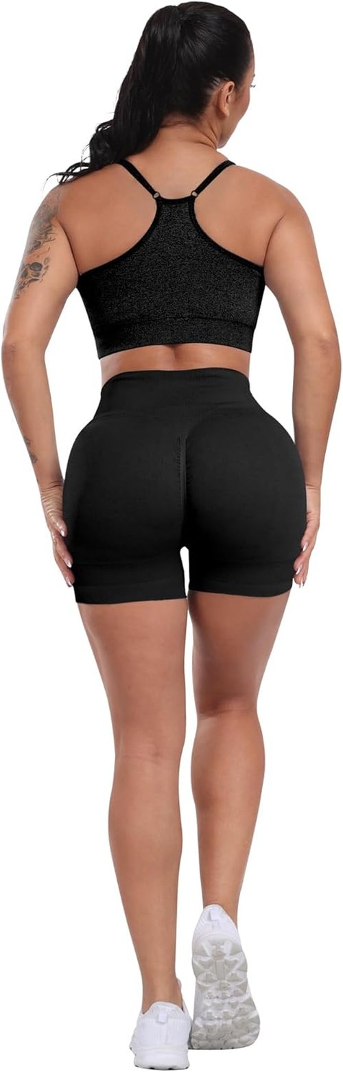CHRLEISURE Women's Workout Gym Shorts - High Waisted, Butt Lifting, Seamless | 4 Pack Set